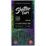 Chocolat noir végétalien 500 mg Indica Barre shatter à l’avant de l’emballage