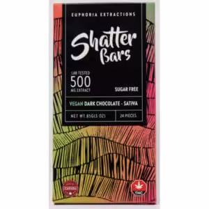 vegan 500mg sativa dark chocolate shatter bar front
