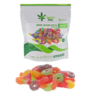 Savoureux paquet de mini clés acides au THC avec bonbons à l’avant