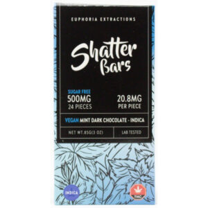 500 mg indica thc menthe chocolat noir shatter bar avant