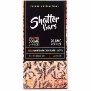 500 mg THC sativa mint chocolate shatter bar package front