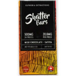Chocolat au lait avec barre shatter sativa de 500 mg sur le devant de l’emballage