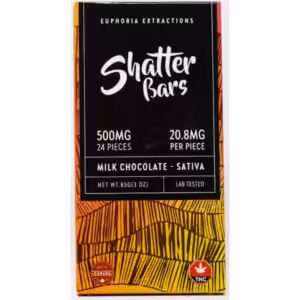 milk chocolate with 500 mg sativa shatter bar front of package