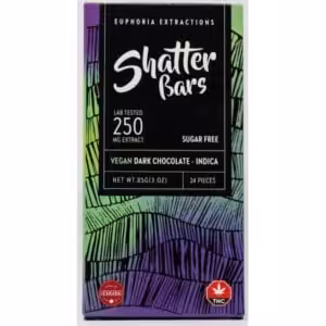 vegan dark chocolate 250mg indica shatter bar package front