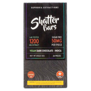 Chocolat noir végétalien 1200 mg Barre shatter avant de l’emballage