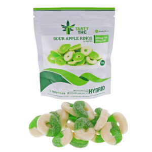 Savoureux paquet de rondelles de pomme aigre au THC avec bonbons à l’avant