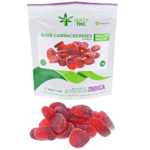 Savoureux paquet de tranches de griottes au THC avec bonbons à l’avant