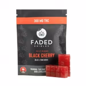 faded edibles black cherry flavour jelly blocks and packaging