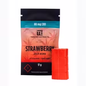 twisted extracts strawberry flavour cbd jelly bomb and package
