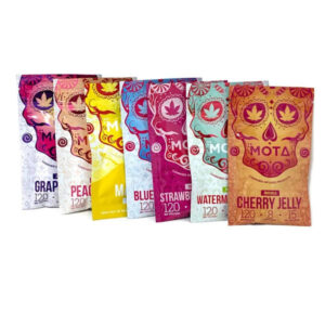 Photo de différents emballages de Mota Gummies