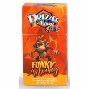 drizzle factory funky monkey strain pre-rolls packaging