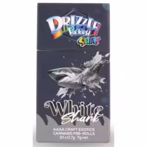 drizzle factory white shark strain pre-rolls package
