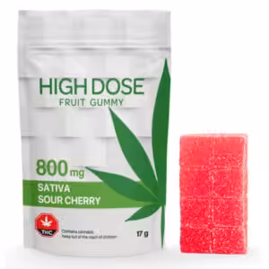 high dose sour cherry sativa 800 mg gummy an packaging