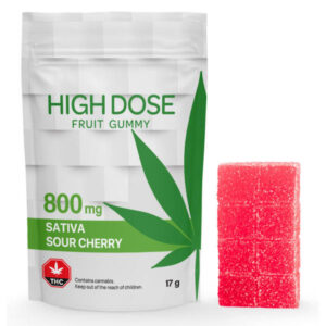 Sour Cherry Sativa à haute dose 800 mg Gummy An Emballage