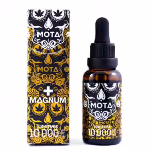 packaging and bottle of mota magnum with 10,000 mg of thc in tincture