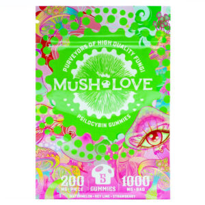 Paquet de gommes à la psilocybine Mush Love avec un total de 1000 mg