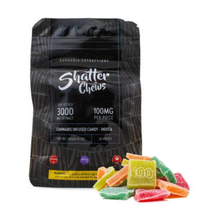 Shatter Chews avec THC Indica - 3000mg dans l’emballage