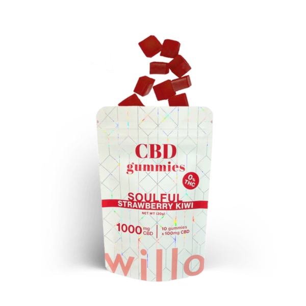 Emballage de gommes willo au CBD au goût de fraise et de kiwi