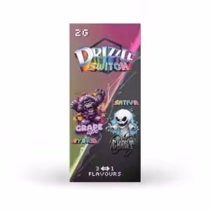 packaging of drizzle factory switch cape in grape ape and ghost og flavours